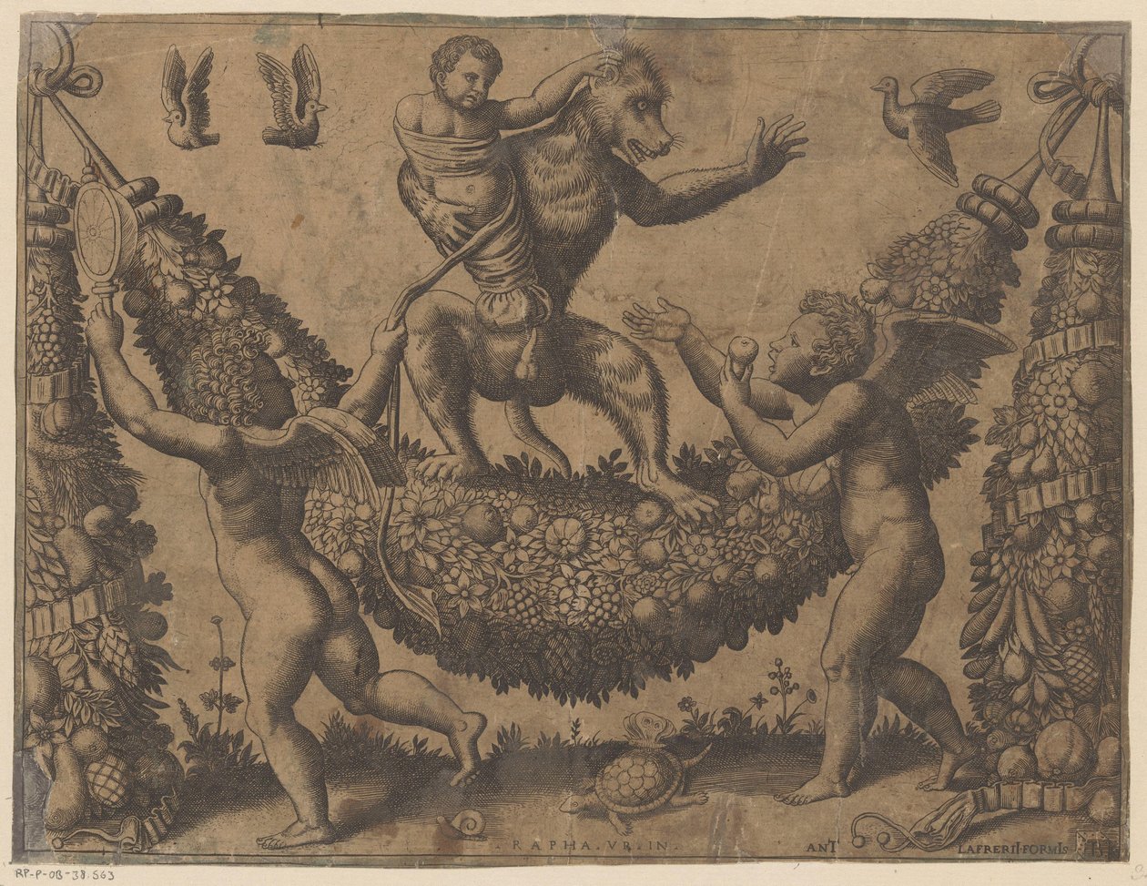 Putti che deridono una scimmia da Meester van de Dobbelsteen