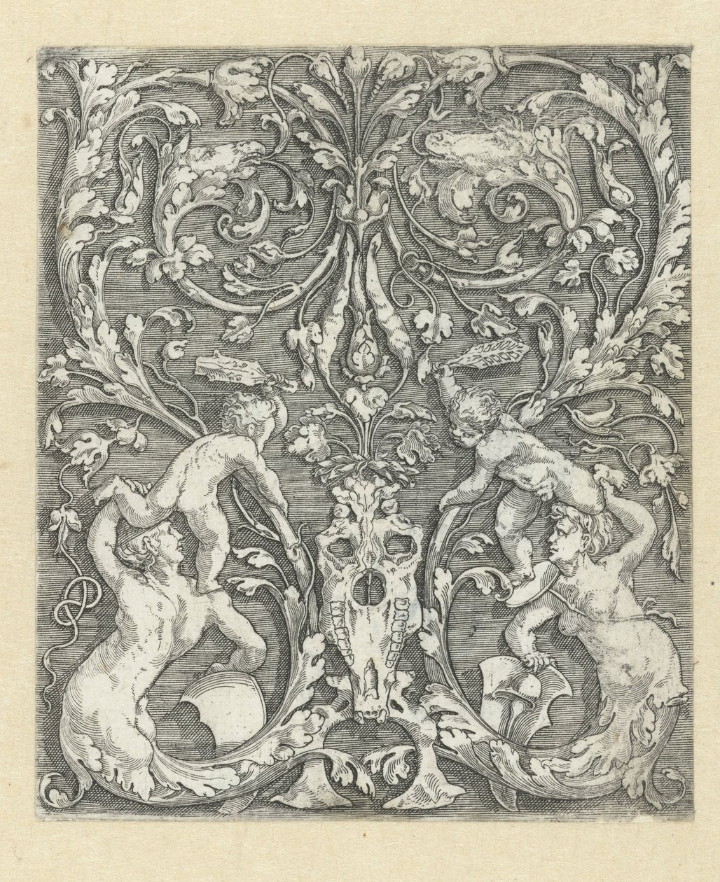 Ornamento con due bambini e un teschio di cavallo da Meester van de Paardenhoofden