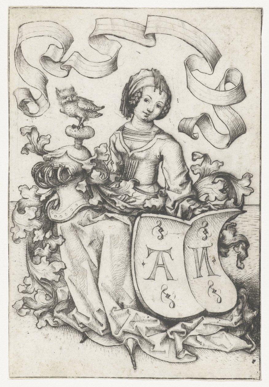 Dama con gufo e stemma con le lettere AN da Meester van het Amsterdamse Kabinet