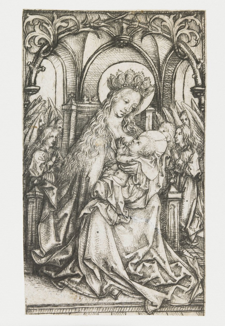 Madonna in trono adorata dagli angeli da Meester van het Amsterdamse Kabinet