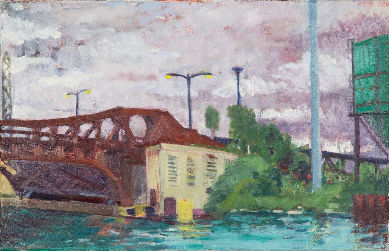 Ponte sul canale di Cal Sag, 2014 (olio su tela) da Megan Williamson