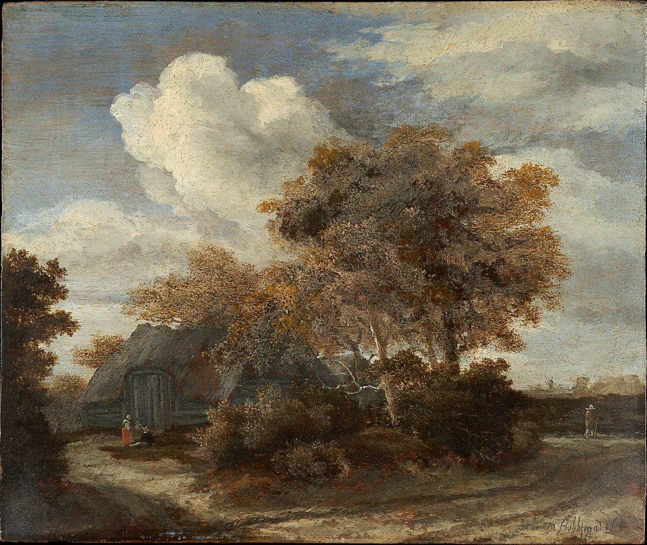 Capanna lungo una strada da Meindert Hobbema
