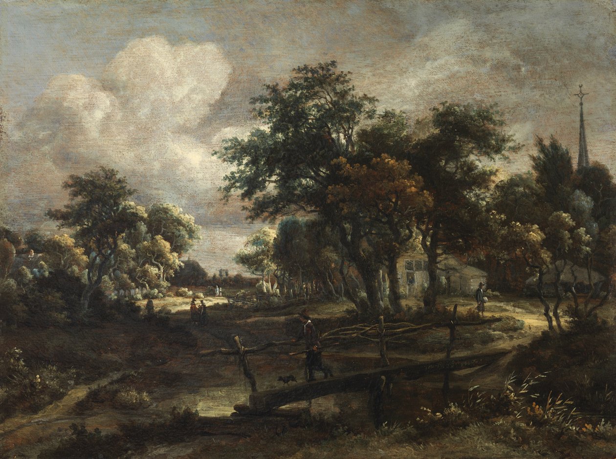 Paesaggio con passerella da Meindert Hobbema