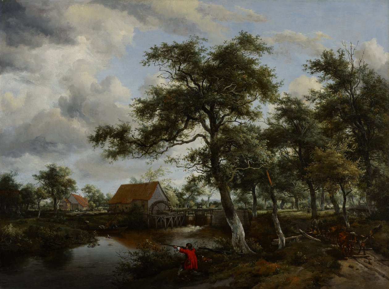 Paesaggio boscoso con mulino ad acqua da Meindert Hobbema