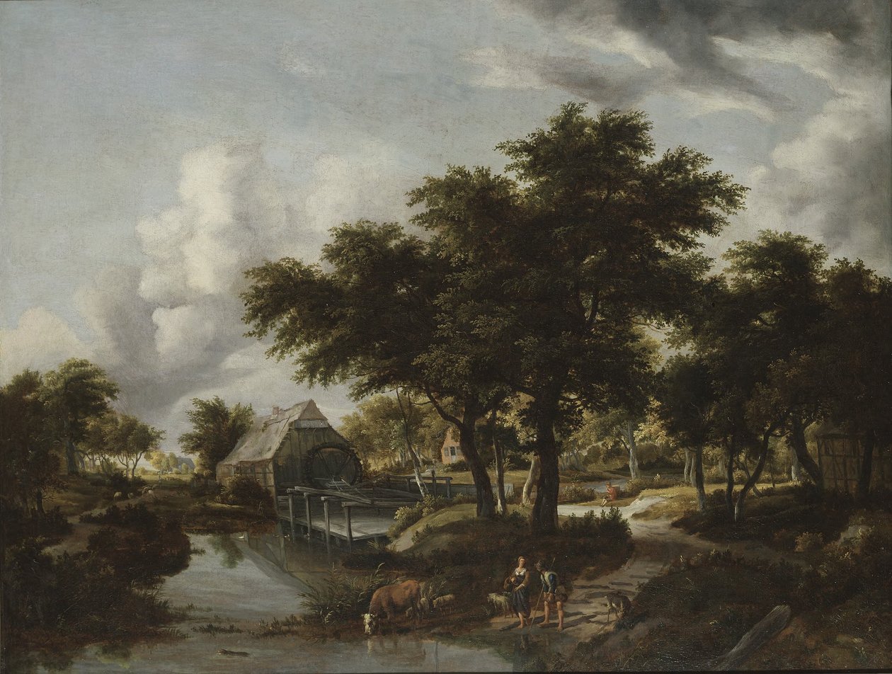 Paesaggio boscoso con mulino ad acqua da Meindert Hobbema