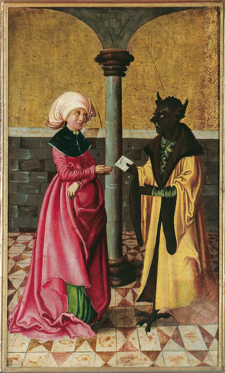 La consegna del falso messaggio da parte del diavolo (Leggenda dei Santi Cosma e Damiano) da Meister der Legendenszenen
