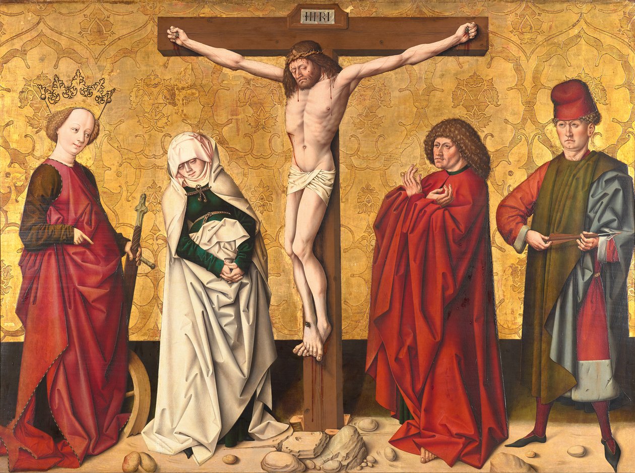 Cristo in croce tra i santi Maria e Giovanni, Caterina e Sebastiano da Meister von Großgmain