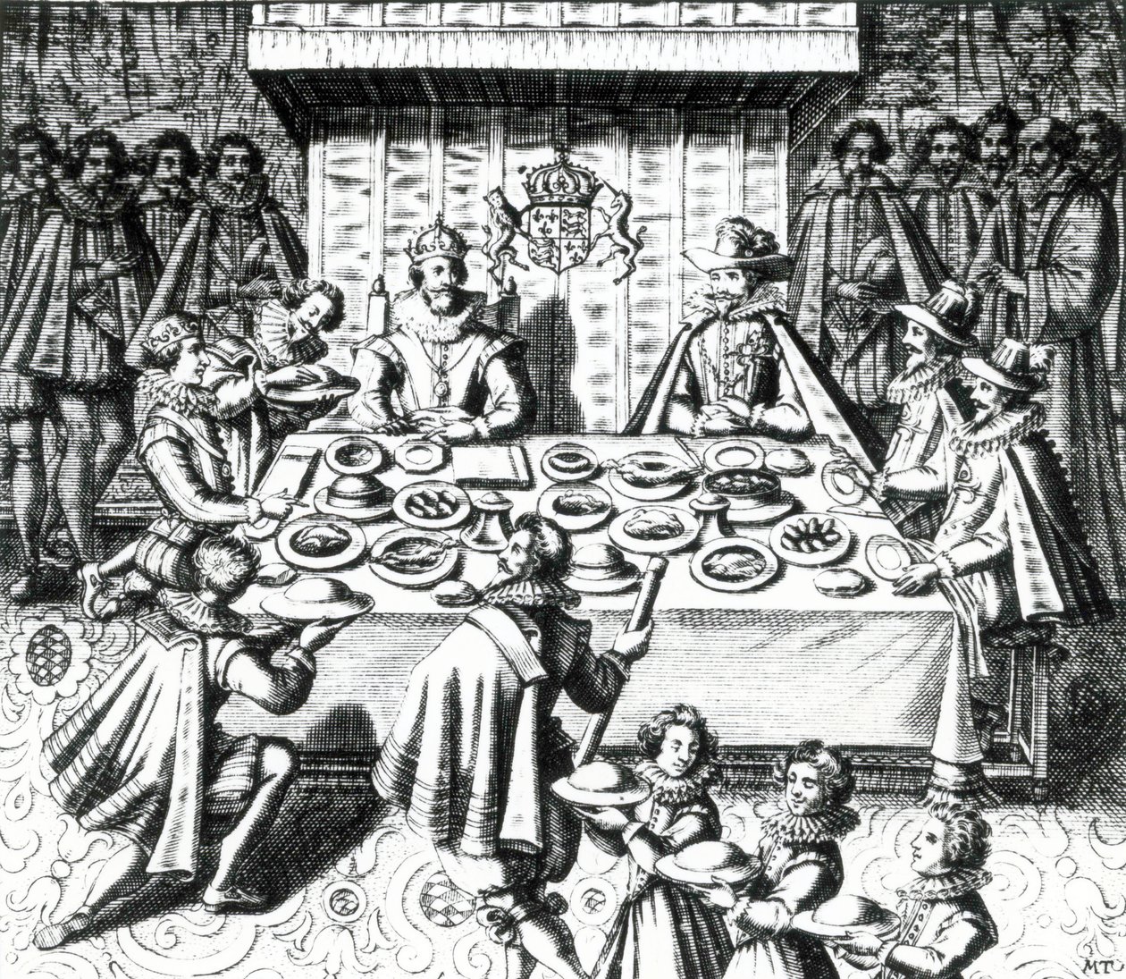Re Giacomo che banchetta con gli ambasciatori spagnoli, 1624 da Melchior Tavernier