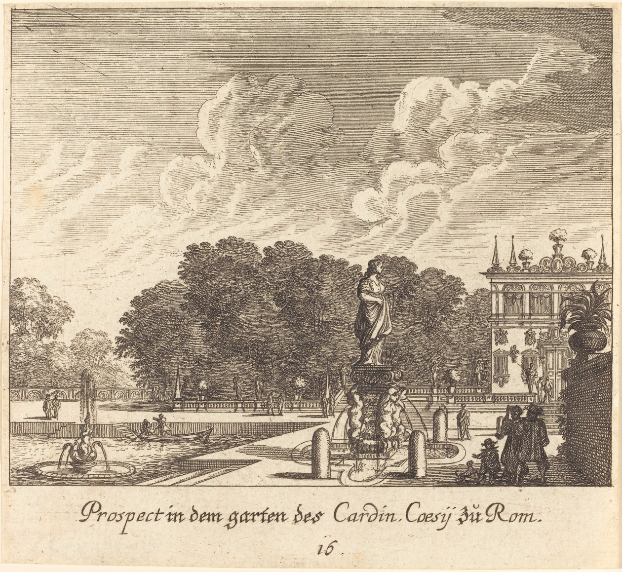 Giardini del Cardinale Coessi, Roma da Melchior Küsel after Johann Wilhelm Baur