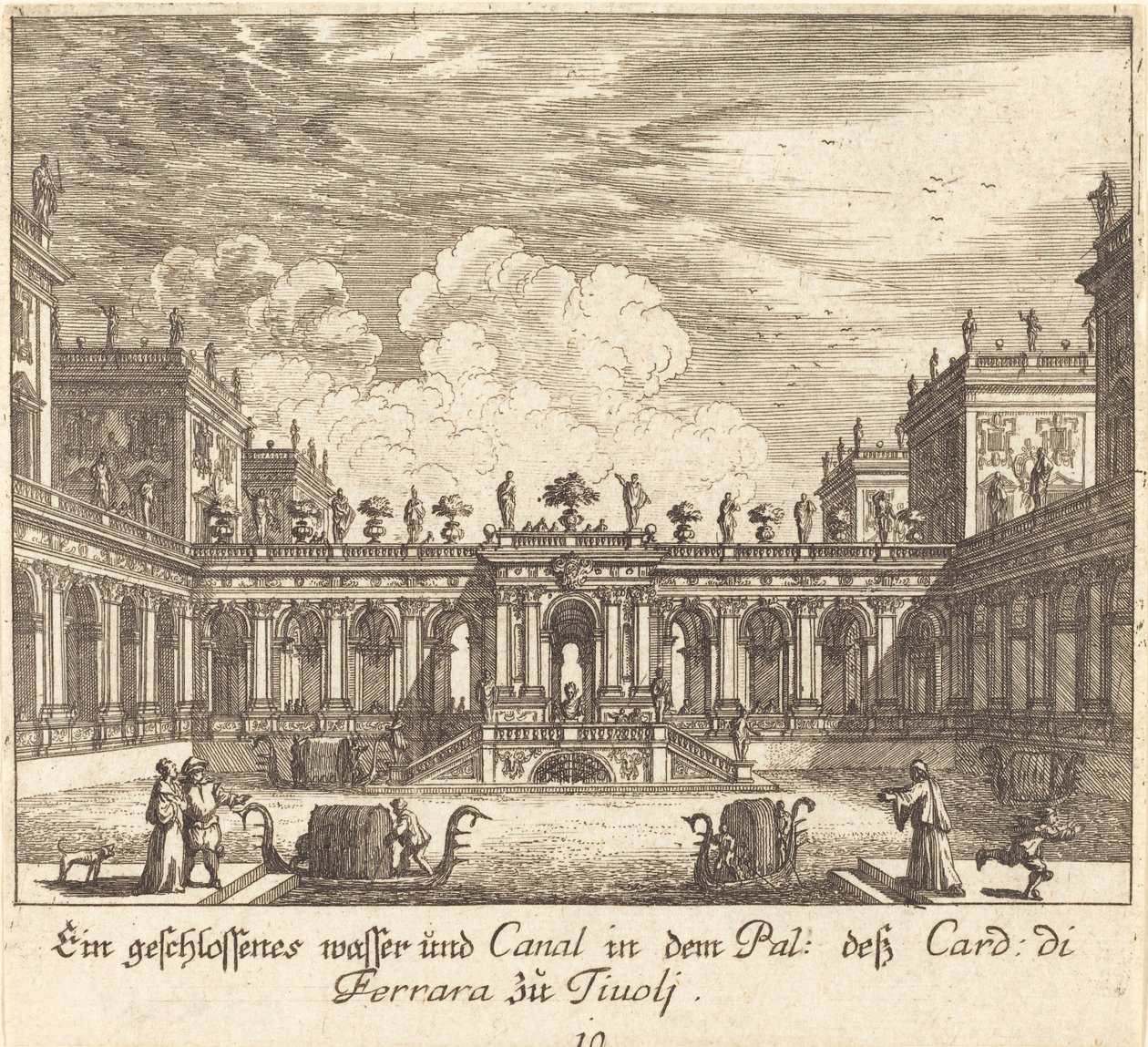 Palazzo e canale, Cardinale di Ferrara, Tivoli da Melchior Küsel after Johann Wilhelm Baur