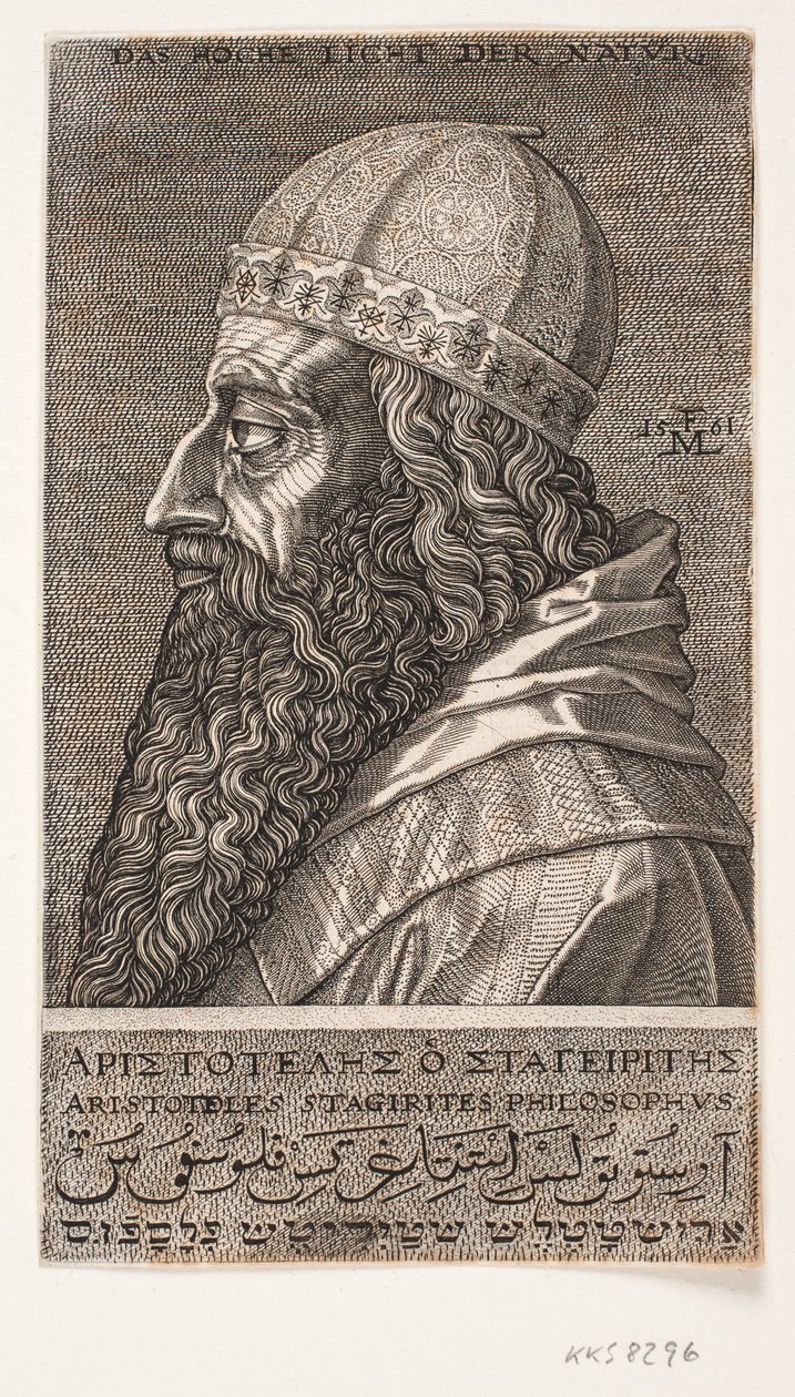 Aristotele, ritratto a mezzo busto, profilo verso sinistra da Melchior Lorck