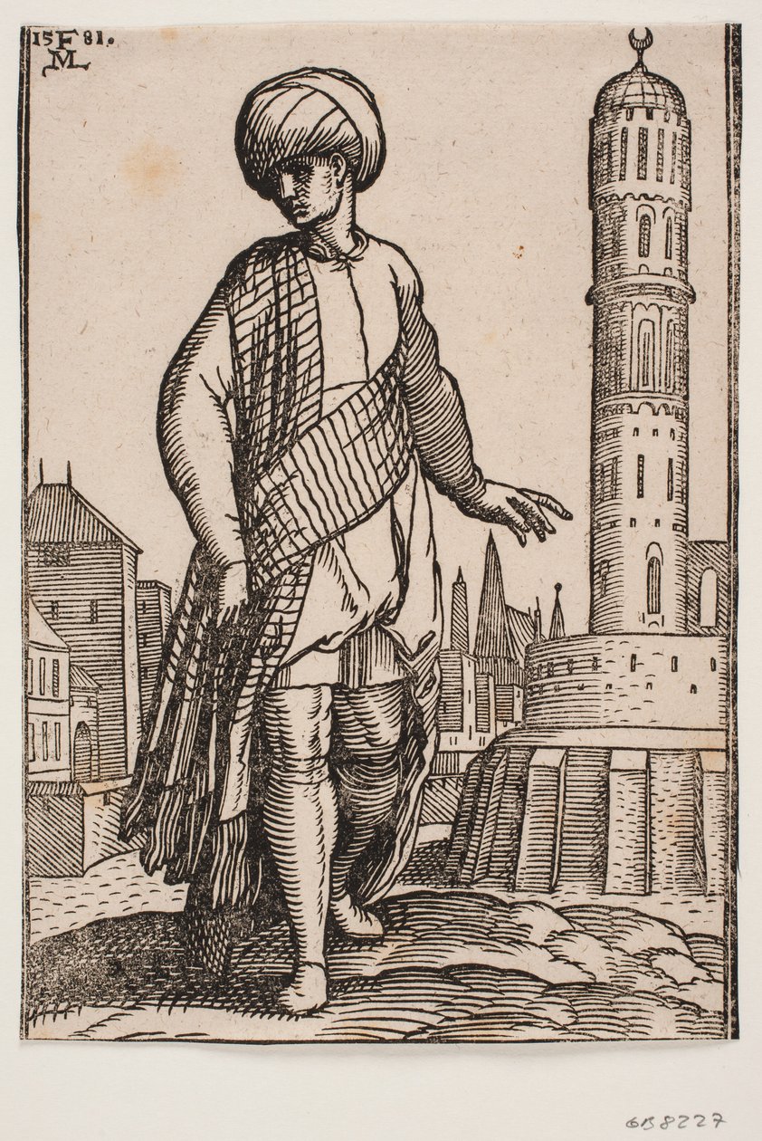 Elegante giovane uomo con turbante e lungo scialle da Melchior Lorck