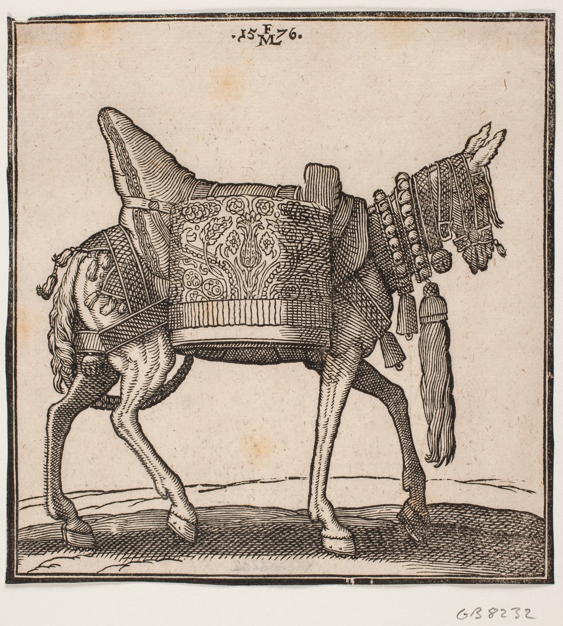 Un mulo splendidamente equipaggiato, profilo a destra da Melchior Lorck