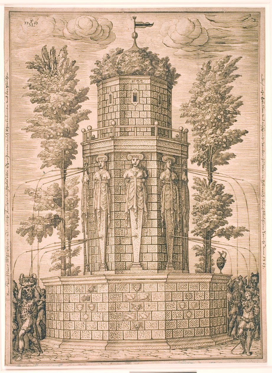 Fontana con cariatidi da Melchior Lorck