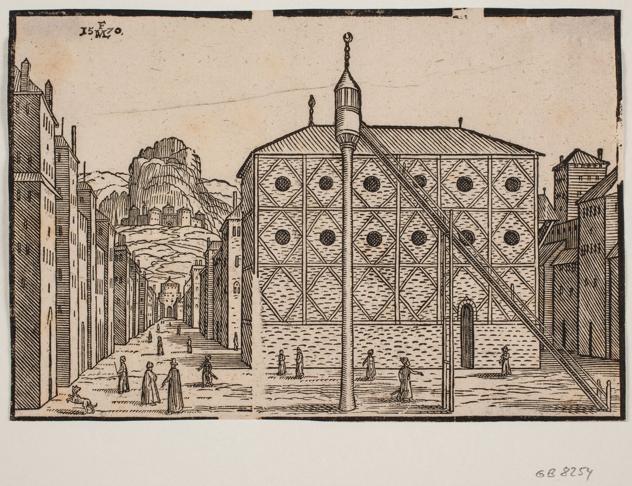 Strada, in primo piano moschea e minareto isolato da Melchior Lorck