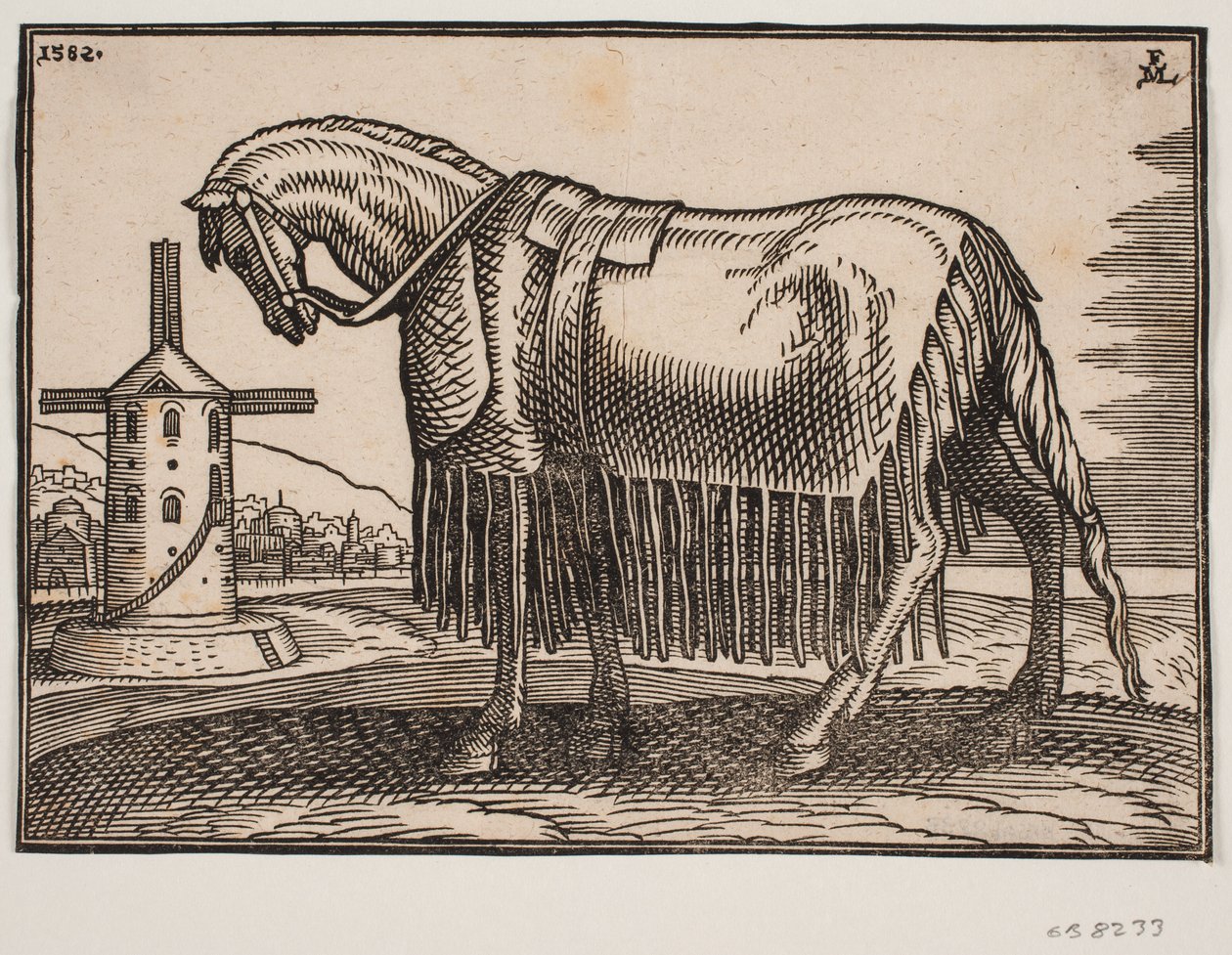 Cavallo coperto da scaberak, profilo verso sinistra da Melchior Lorck