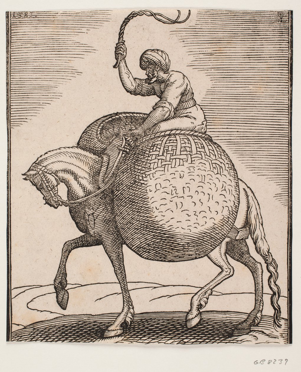 Cavallo con cavaliere e due cesti sferici per il trasporto di verdure da Melchior Lorck