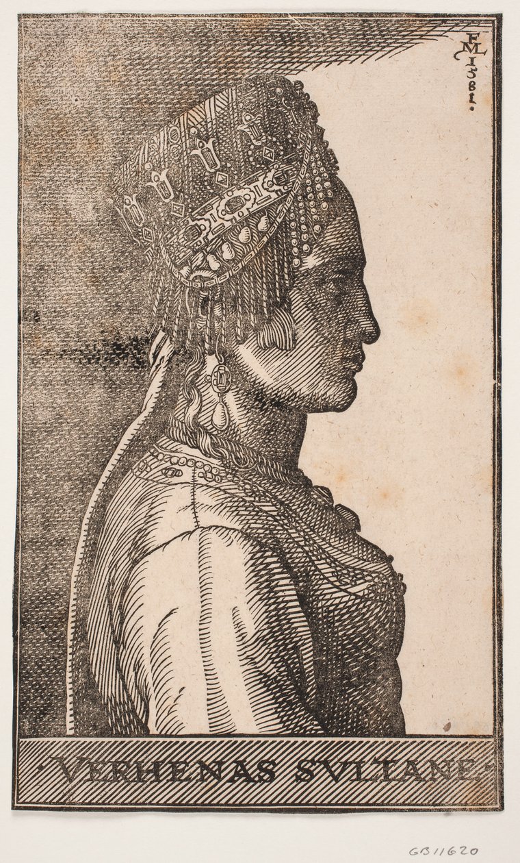Ritratto della moglie di un sultano, profilo verso destra da Melchior Lorck