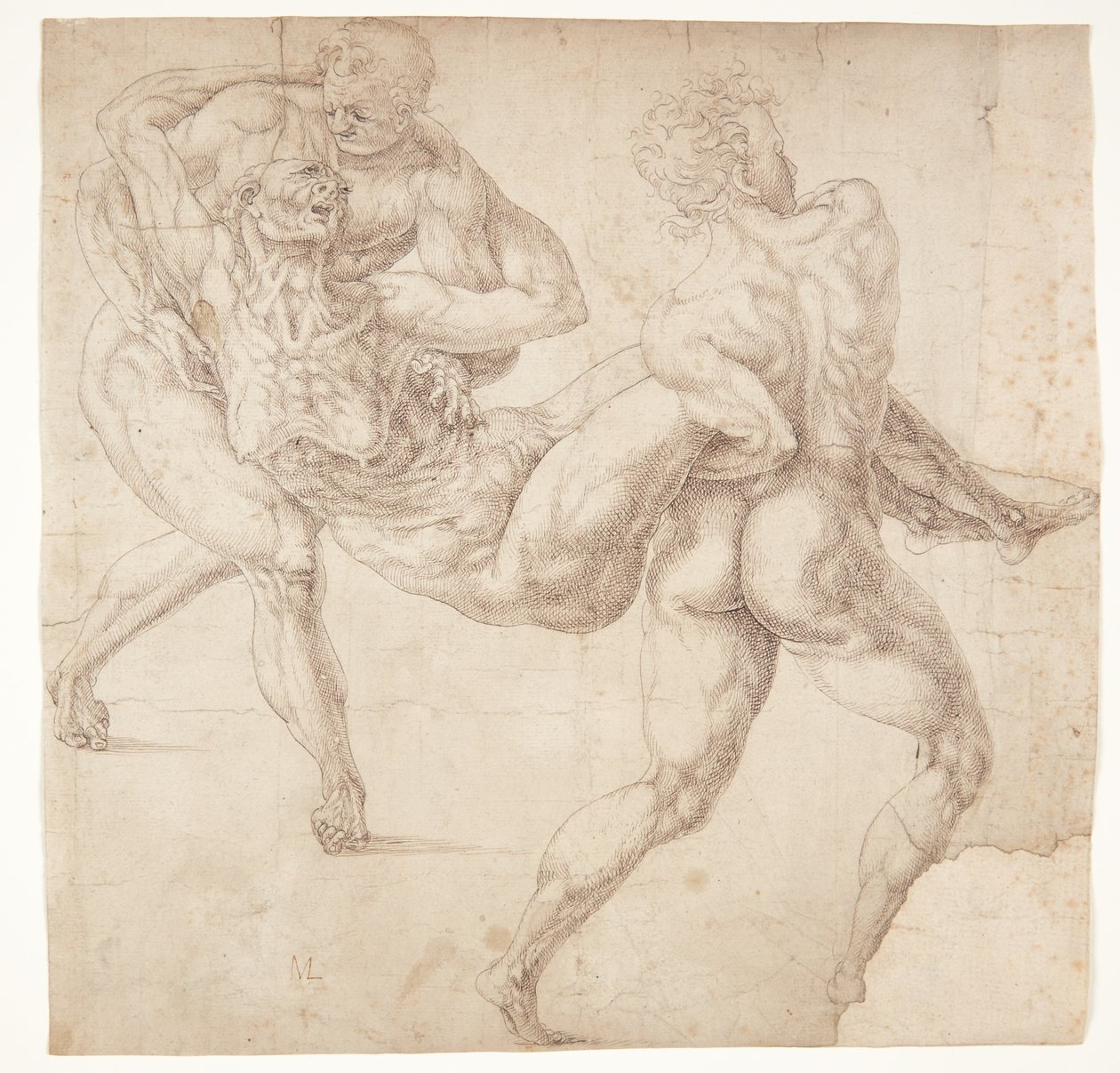 Due uomini che portano una vecchia donna da Melchior Lorck