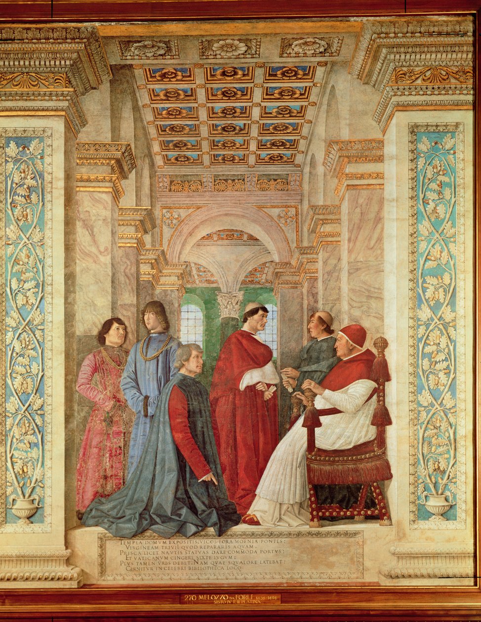 Papa Sisto IV installa Bartolommeo Platina come direttore della Biblioteca Vaticana, c. 1477 da Melozzo da Forli