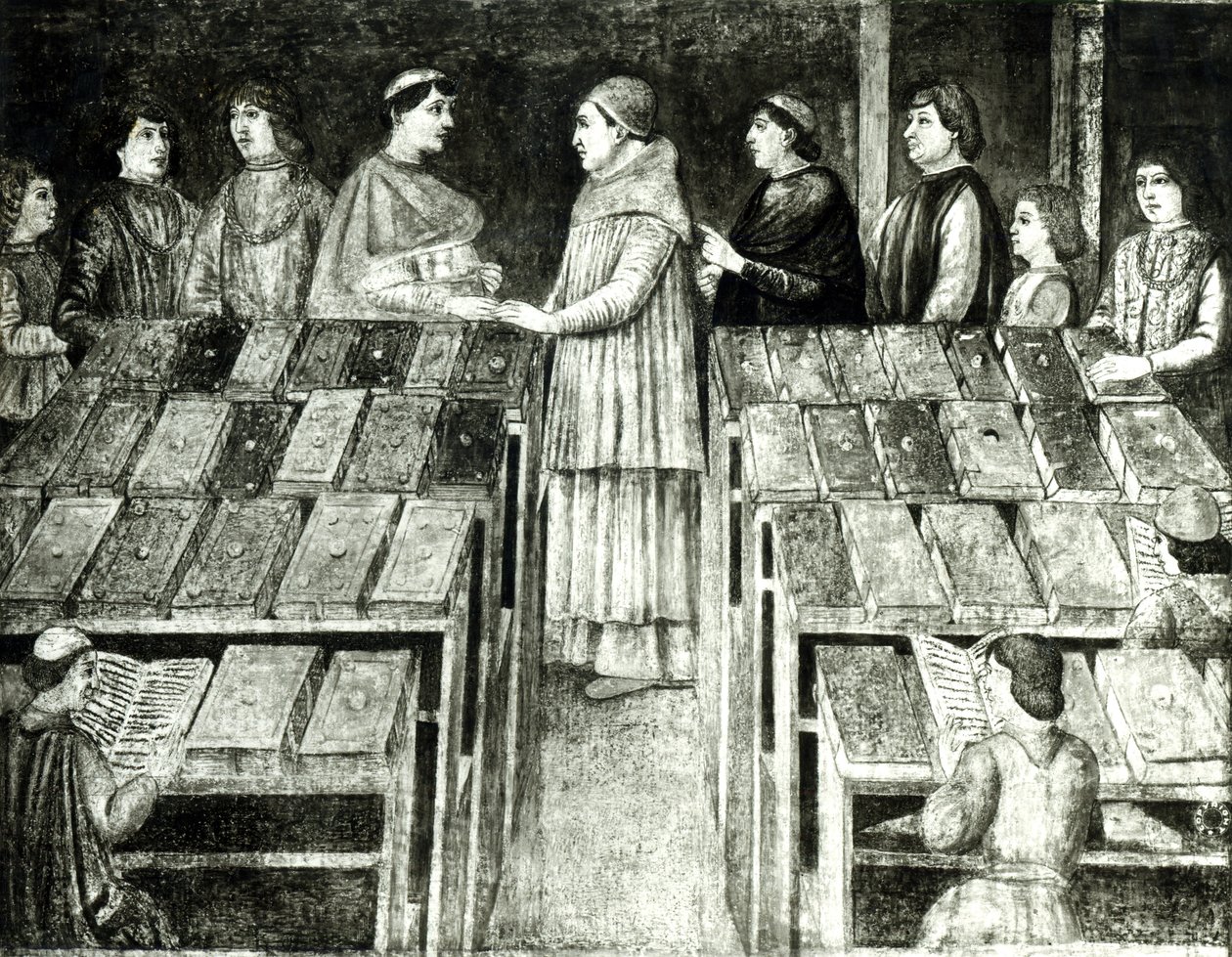 Papa Sisto IV (1414-84) e Platina (1421-81) da Melozzo da Forli school of Melozzo da Forli school of