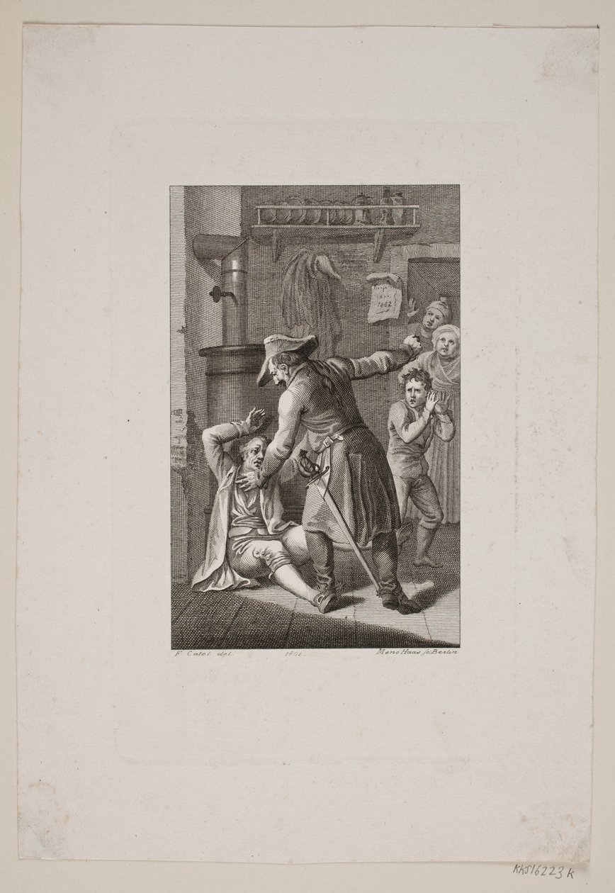 Illustrazione con persona in uniforme in lotta con un uomo sdraiato da Meno Haas