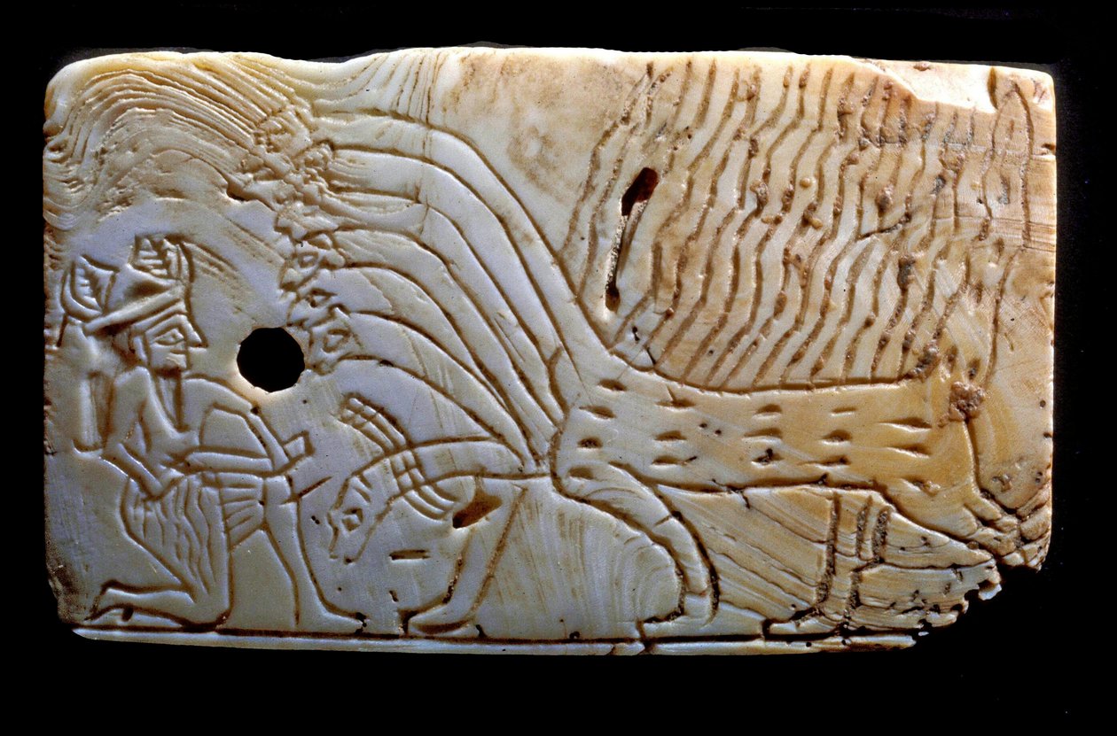 Placca che raffigura Ninurta che combatte con un mostro, c.1450 a.C. da Mesopotamian