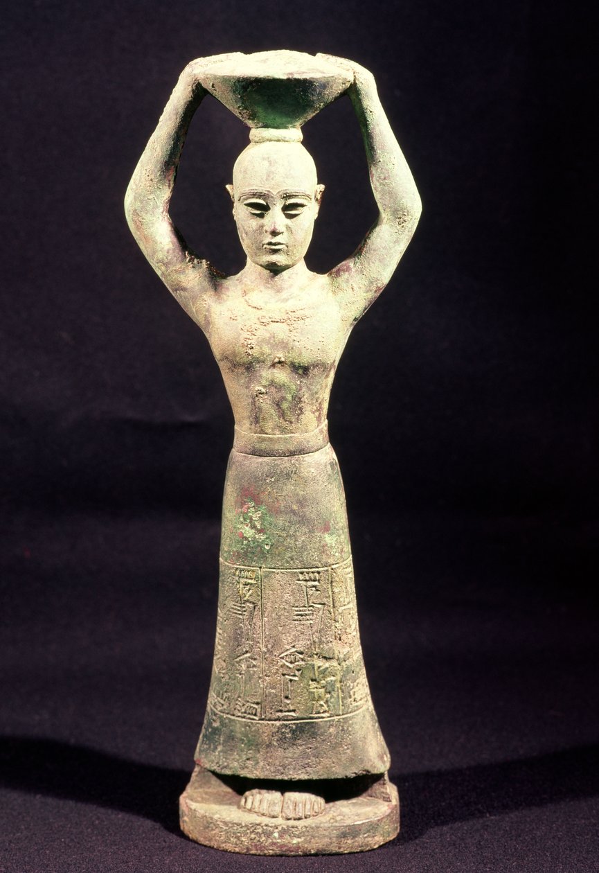 Statuetta di un portatore di offerte con iscrizione votiva, da Uruk, Periodo Protoliterate, 3° millennio a.C. da Mesopotamian