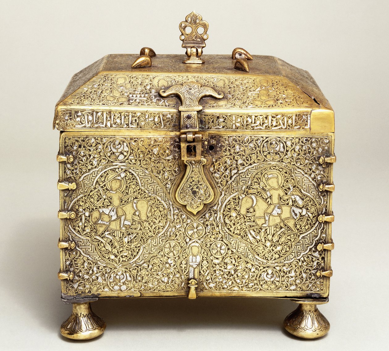 Cassetta mesopotamica in ottone intarsiato d