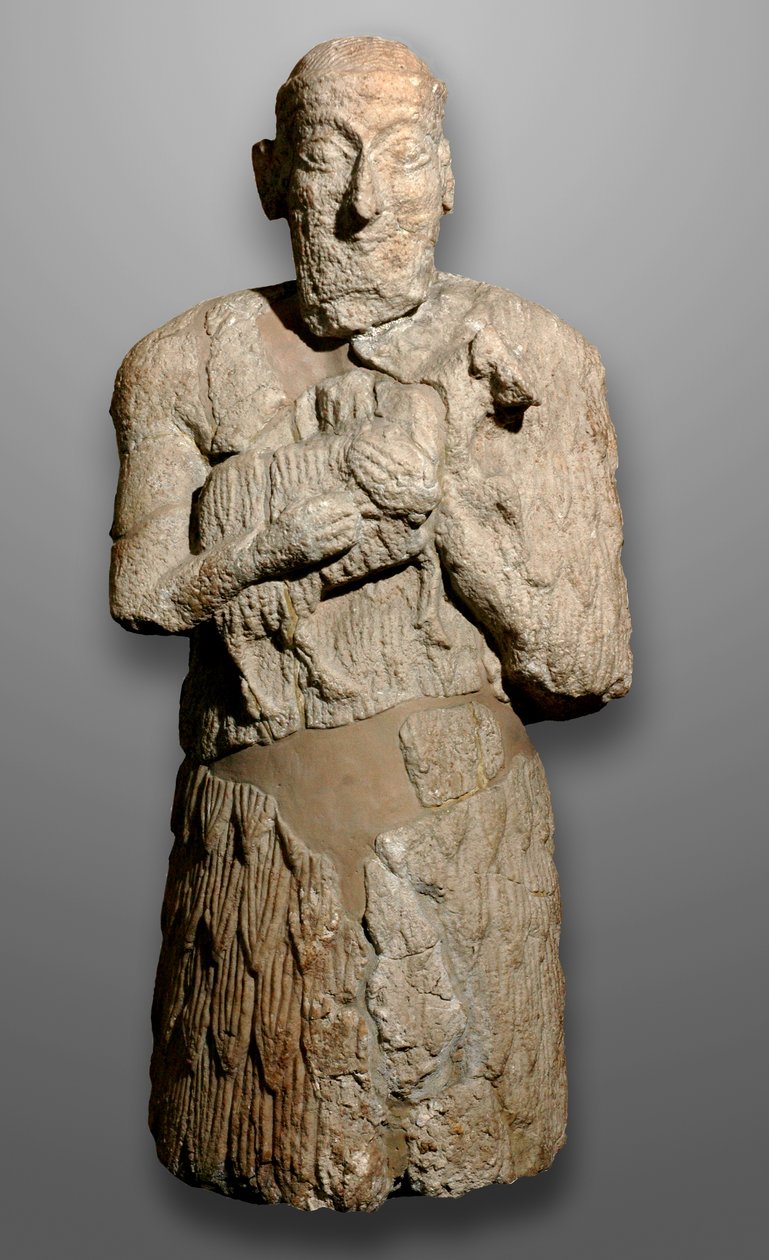 Statua di un uomo che porta pecore da sacrificare, Sumeria da Mesopotamian