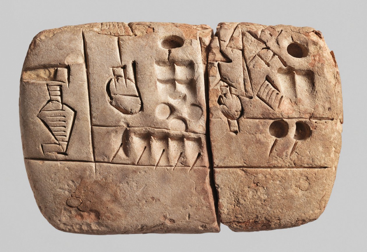 Tavoletta cuneiforme pittografica antica, Mesopotamia, Uruk, c.3100-2900 a.C. da Mesopotamian Mesopotamian