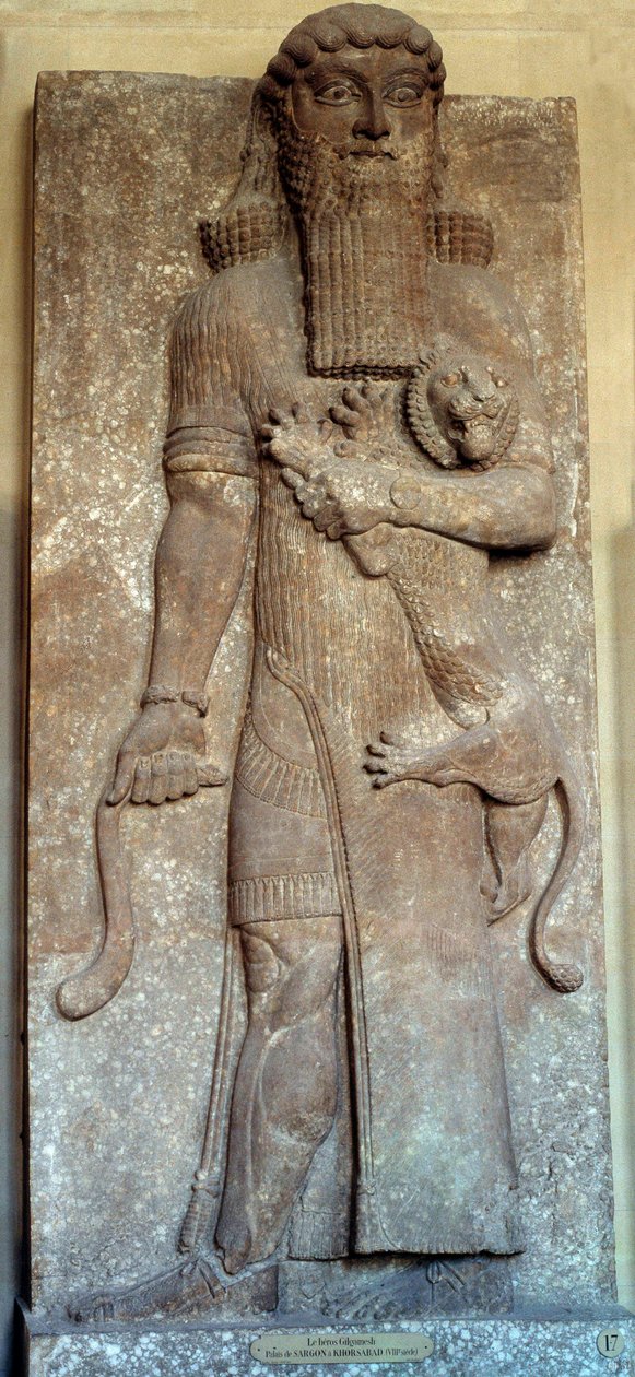 Statua di Sargon che doma un leone, detto Gilgamesh da Mesopotamian Mesopotamian