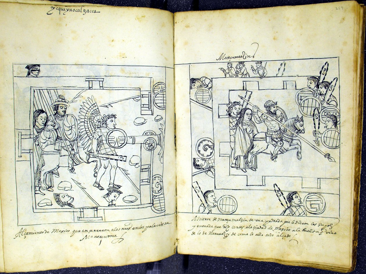 Ms Hunter 242 f.258v e f.259r, da "Historia de Tlaxcala" di Diego Munoz Camargo da Mexican School