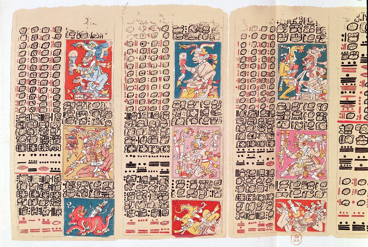 Copia facsimile di una pagina del Codice di Dresda da Mexican School