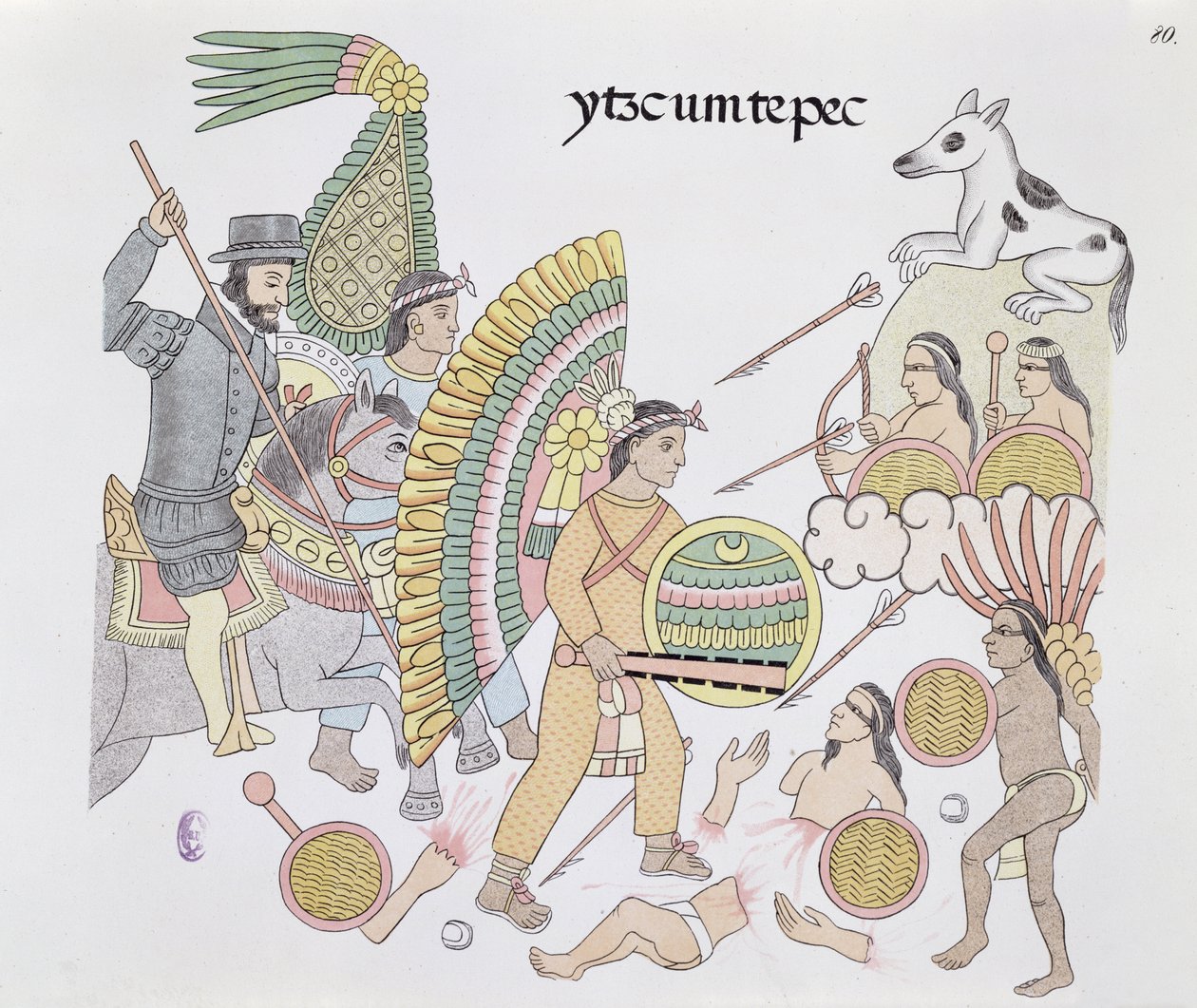 Hernando Cortes (1485-1547), assediato a Tenochtitlan, decide di lasciare la città, illustrazione da un facsimile di una storia pittorica indiana messicana Lienzo de Tlaxcala del c.1550, 1892 da Mexican School