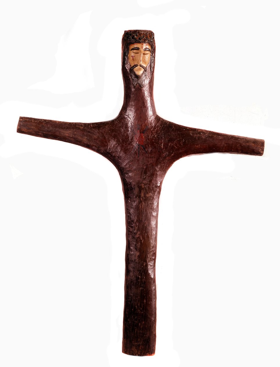 Croce di legno policroma con testa di Cristo da Mexican School