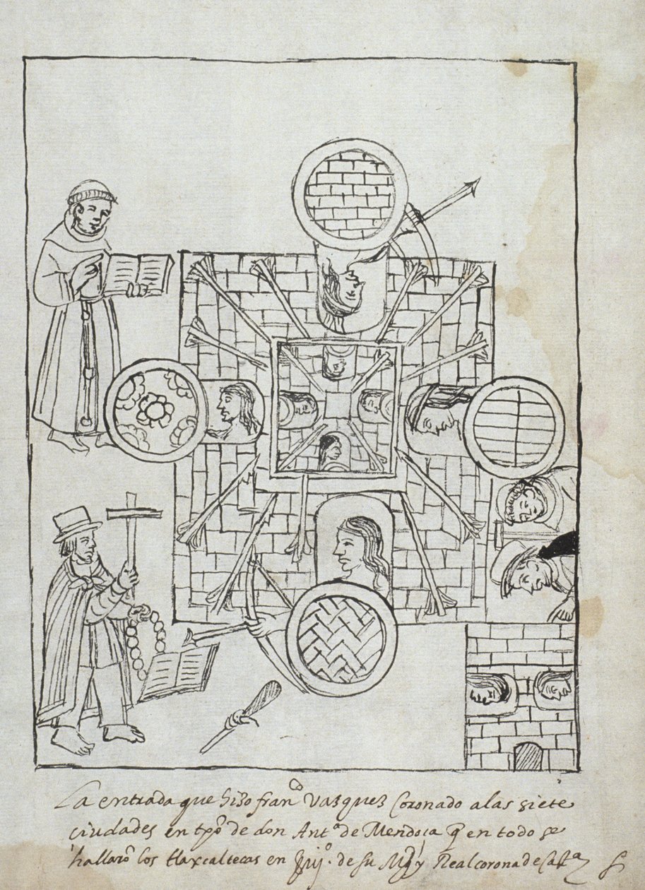 La Conquista Spagnola, da Historia de Tlaxcala di Diego Munoz Camargo da Mexican School