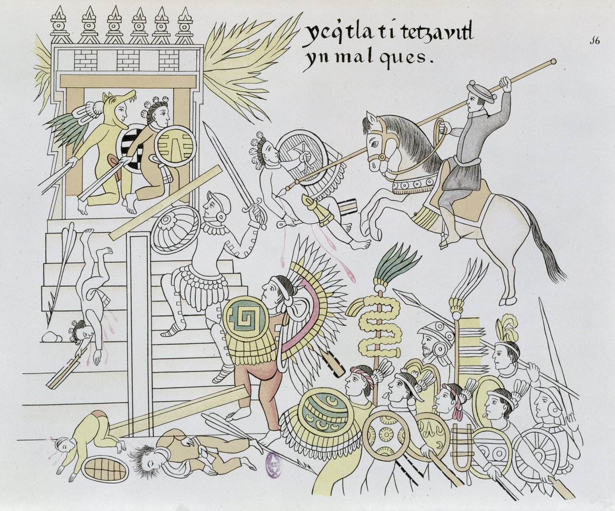 Il rogo degli idoli da parte di Hernan Cortes, illustrazione da un facsimile di una storia illustrata messicana Lienzo de Tlaxcala, c.1550, 1892 da Mexican School