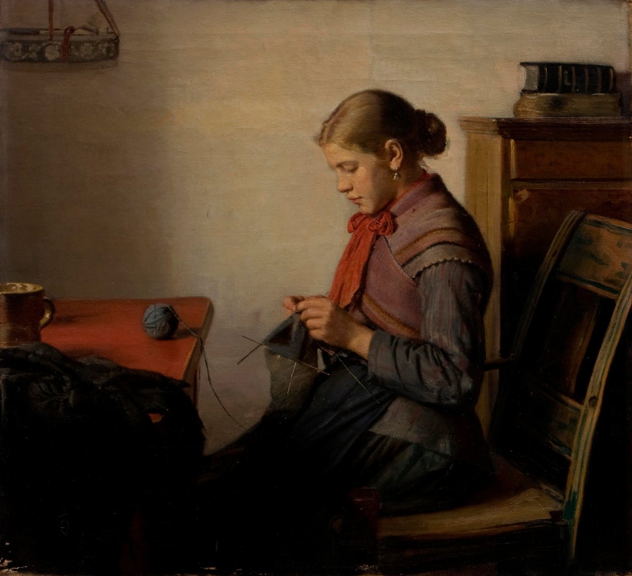 Ragazza di Skagen, Maren Sofie, che fa la maglia da Michael Peter Ancher
