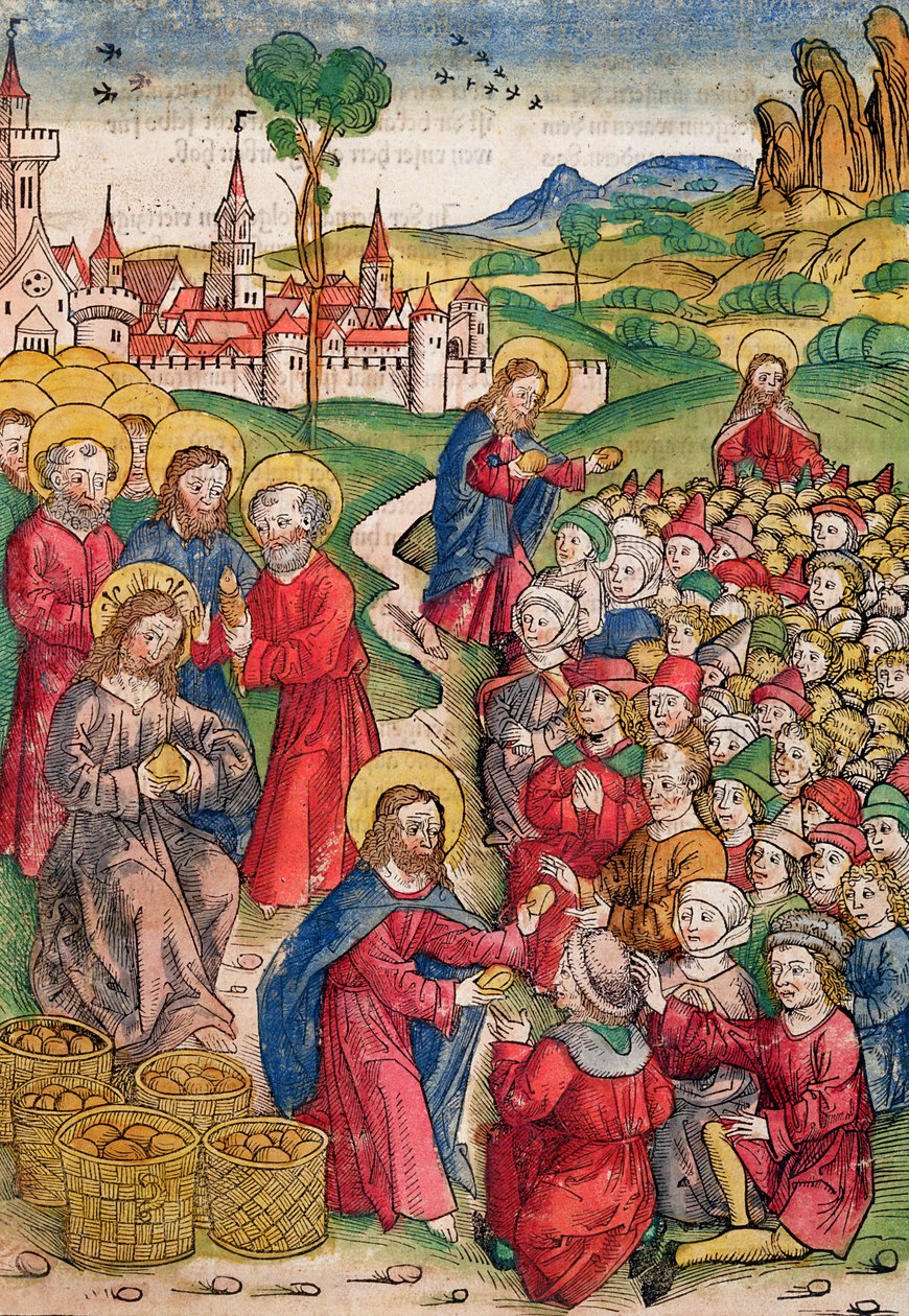 La moltiplicazione dei pani e dei pesci, 1491 da Michael Wolgemut