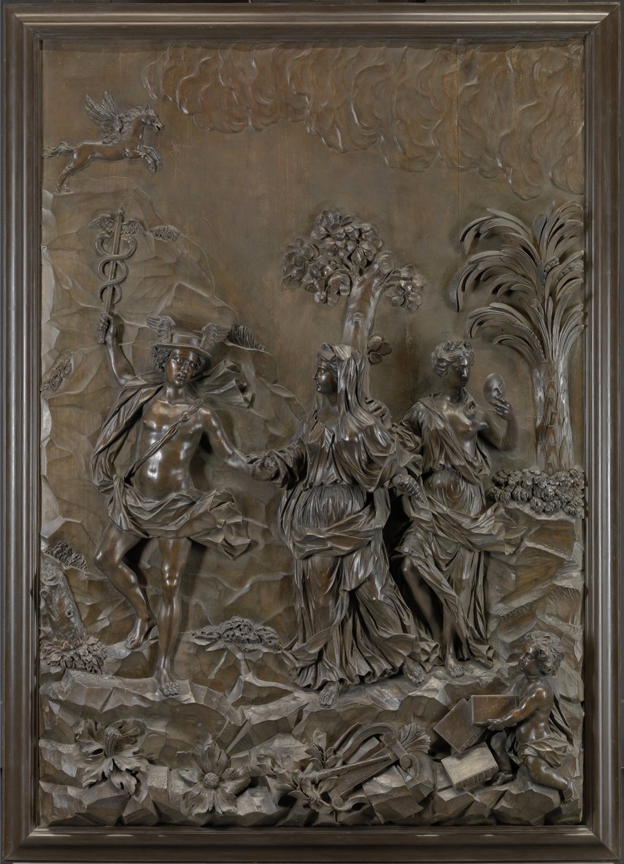 I rilievi di Stowe: Mercurio che conduce la poesia tragica e comica alla collina del Parnaso, c.1740 da Michael (attr.to) Chuke