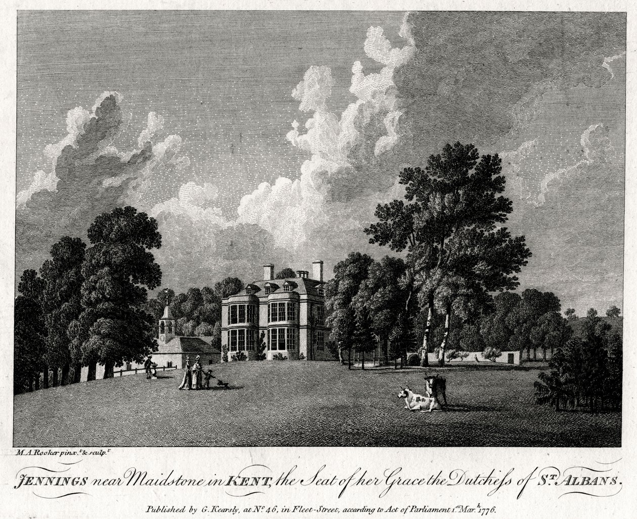 Jennings vicino a Maidstone nel Kent, la sede di sua grazia la duchessa di St Albans, 1776 da Michael Angelo Rooker
