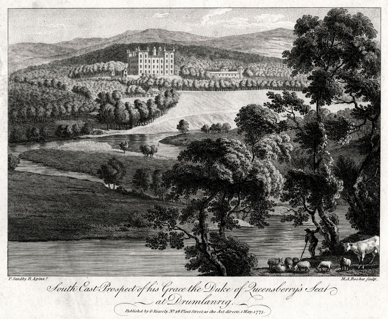 Prospetto sud-est della residenza del Duca di Queensberry a Drumlanrig, Scozia, 1775 da Michael Angelo Rooker