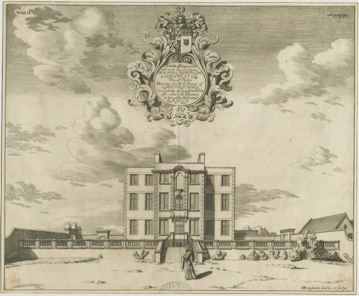 Elmhurst Hall: incisione su rame, nd [1653-1686] da Michael Burghers