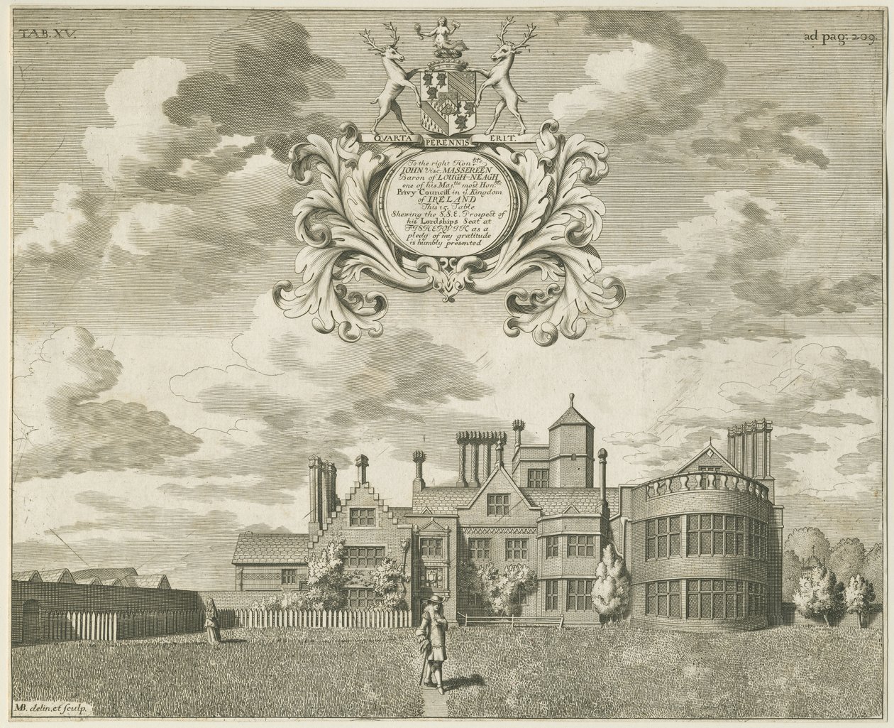 Fisherwick Hall: incisione su rame, nd [1653-1686] da Michael Burghers
