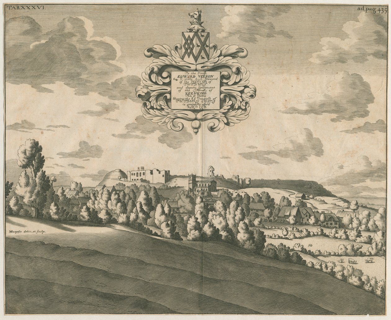 Castello di Tutbury - Vista distante: incisione su rame, nd [c 1686] da Michael Burghers