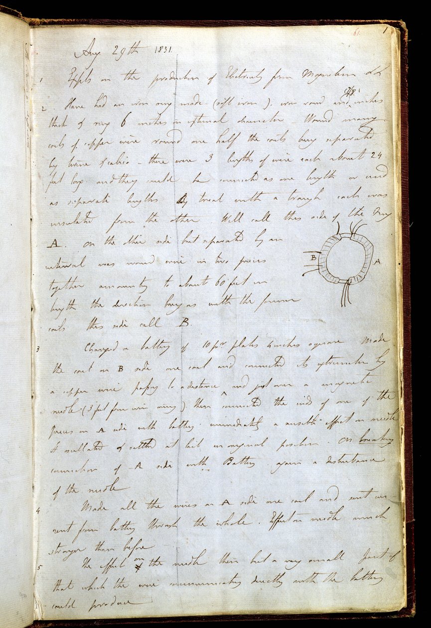 Pagina del diario di Michael Faraday in cui registra la sua scoperta dell