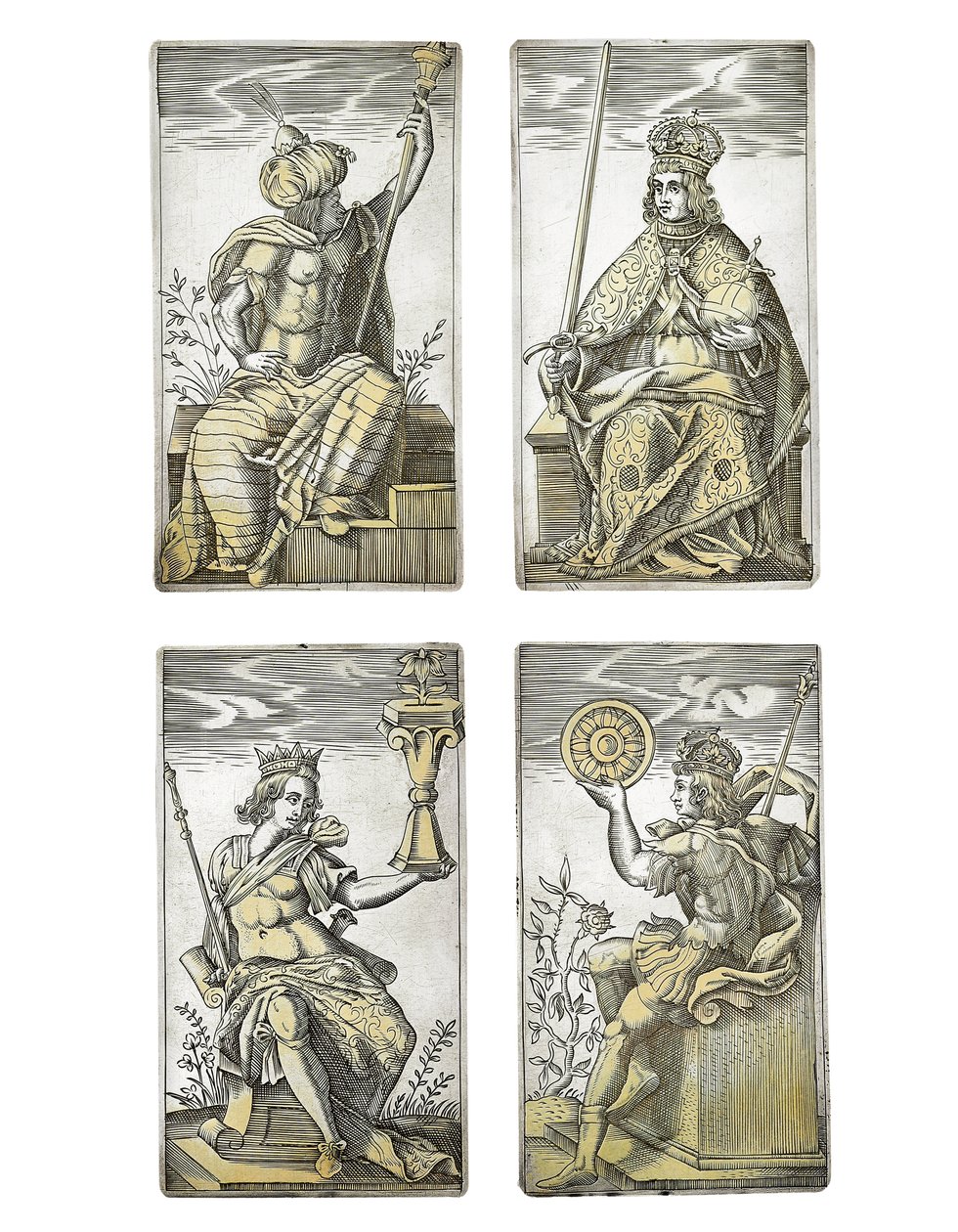 Dettaglio di un set estremamente raro di 52 carte da gioco incise nei quattro semi italiani, Augusta da Michael Froemmer