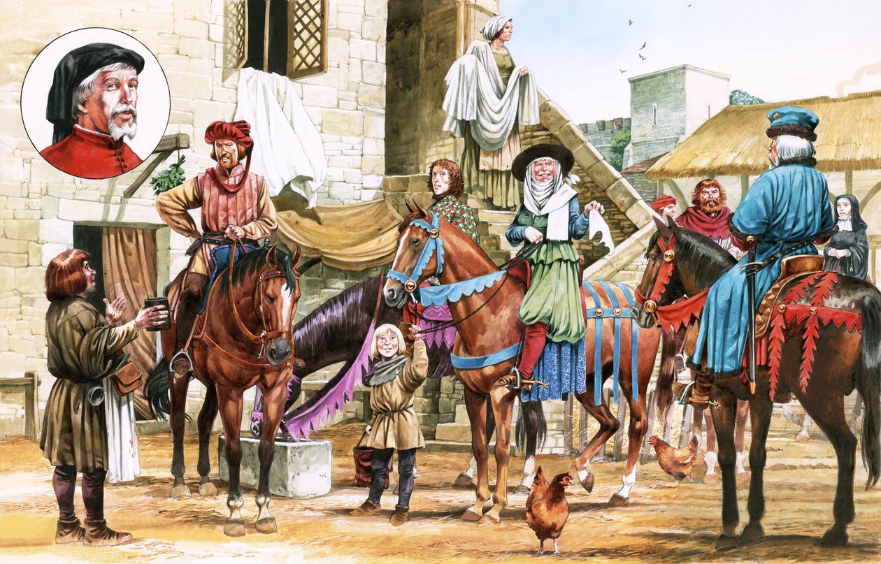 I racconti di Canterbury. Pellegrini in partenza dalla Tabard Inn. da Michael Godfrey