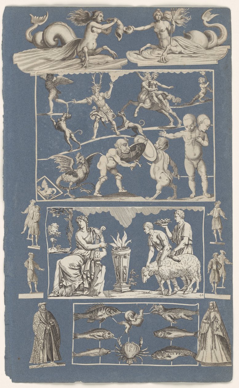 Collage di ritagli incollati su foglio di album di carta blu da Michael Snijders (attributed to)